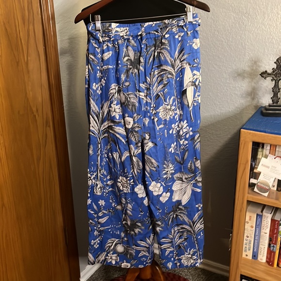 J. Crew Wide Leg Botanical Print Linen Pants with Waist Tie - Picture 4 of 5